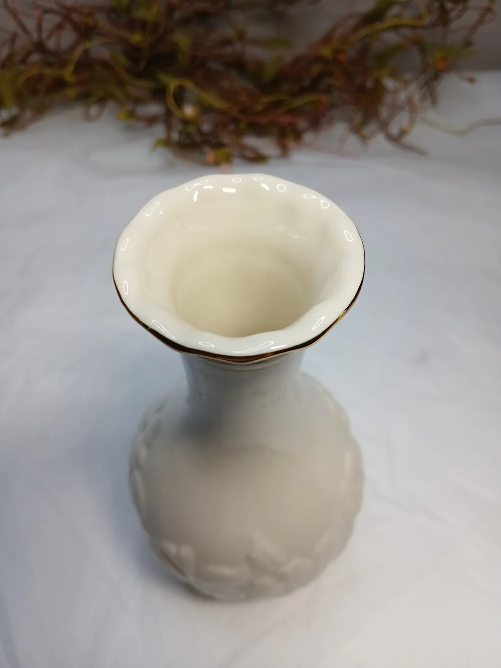 Lenox White Ceramic Bud Vase with Gold Trim